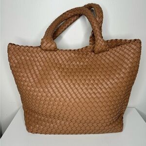NWT Brown Woven Vegan Leather Basket Bag with Purse Insert